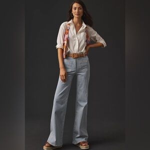 Anthropologie Maeve Junie High-Rise Flare Jeans: Engineer Stripe Edition